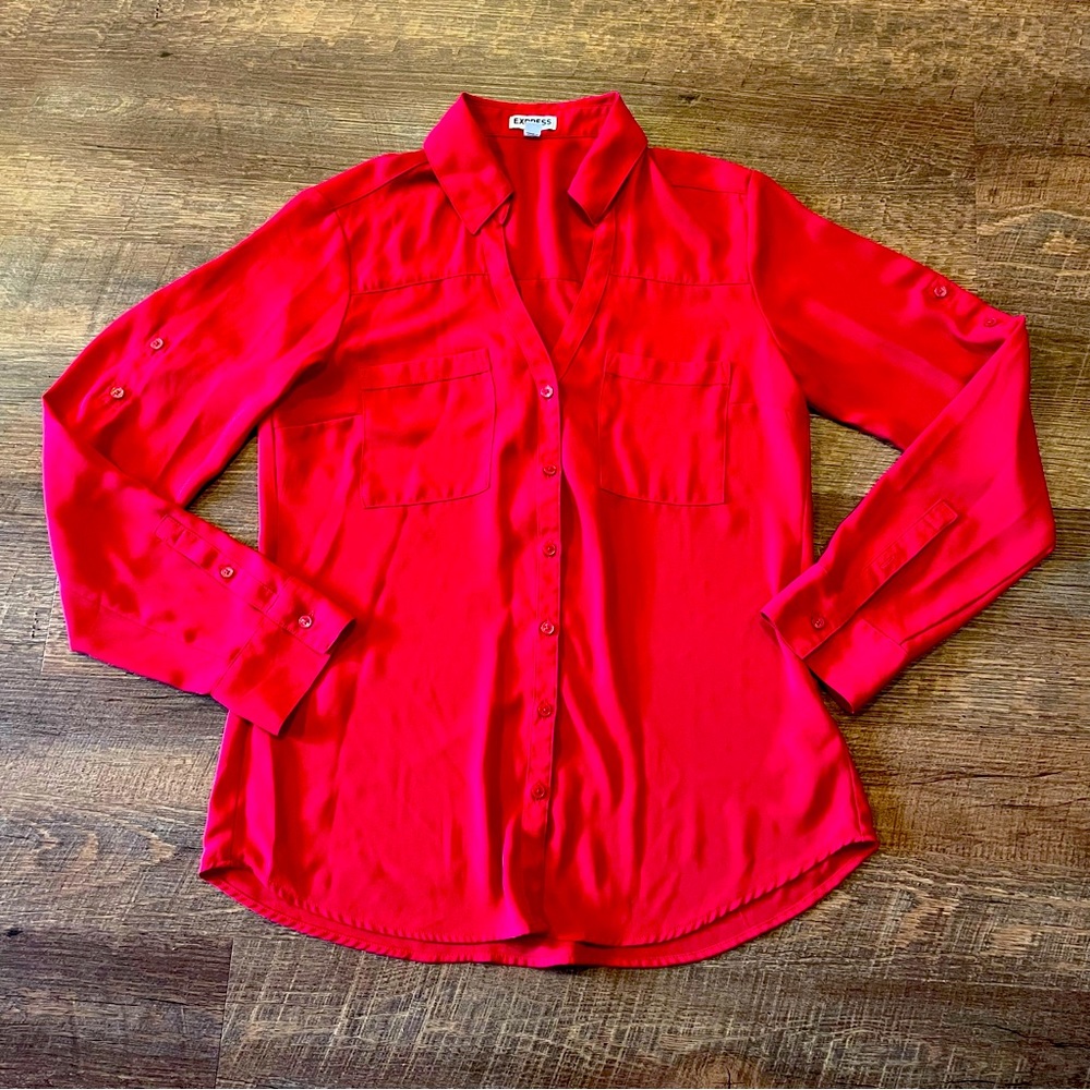 Express Red Longsleeve Classic Portofino Style Dress Shirt Size Small